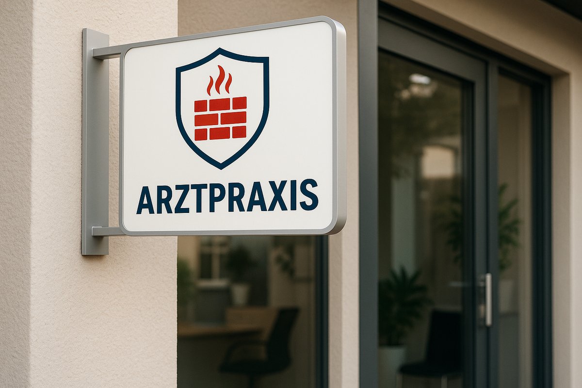Arztpraxis mit Firewall-Schild